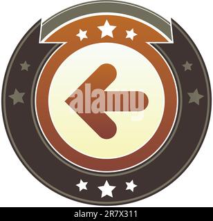 Left arrow icon on round red and brown imperial vector button with star accents suitable for use on website, in print and promotional materials, an... Stock Vector