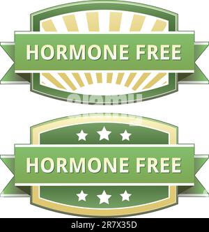 Hormone free food label, badge or seal with green and yellow color in vector Stock Vector