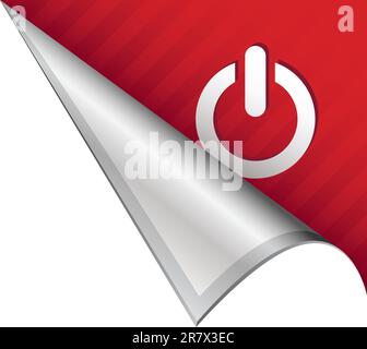 Computer power icon on vector peeled corner tab suitable for use in print, on websites, or in advertising materials. Stock Vector