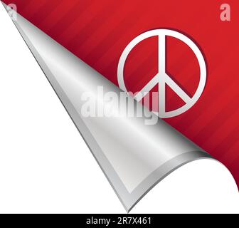 Peace sign icon on vector peeled corner tab suitable for use in print, on websites, or in advertising materials. Stock Vector
