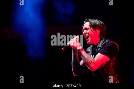 Neuhausen Ob Eck, Germany. 17th June, 2023. Lead singer Benjamin Kowalewicz from the Canadian band 'Billy Talent' will sing at the Southside Festival 2023. Credit: Christoph Schmidt/dpa/Alamy Live News Stock Photo