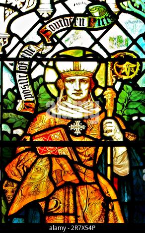 Saint Ninian, Celtic missionary, to Southern Picts, in Scotland, stained glass, by J Powell & Son, 1900, Blakeney, Norfolk, England Stock Photo