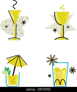Hand drawn retro drinks set. Vector Illustration Stock Vector