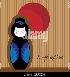 Kokeshi doll on abstract background Stock Vector