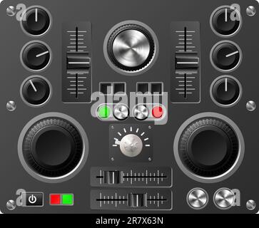 Mixing desk production sound or video desk console sliders, buttons, knobs and switches Stock Vector