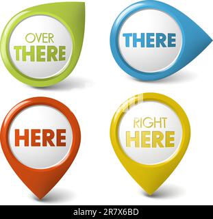 Vector Round 3D here / there  pointer - button (call to action) Stock Vector