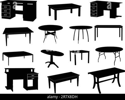 Collection of tables silhouettes - vector Stock Vector