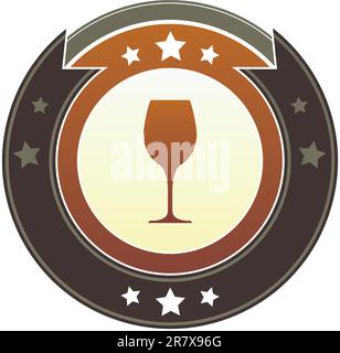 Wine, liquor, bar or restaurant icon on round red and brown imperial vector button with star accents Stock Vector