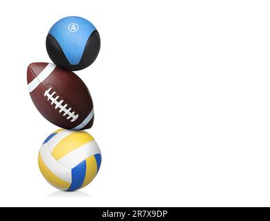 Stack of sport and medicine balls on white background Stock Photo - Alamy