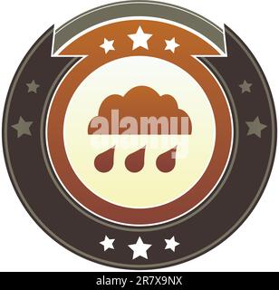 Rain cloud, storm, or trouble icon on round red and brown imperial vector button with star accents Stock Vector