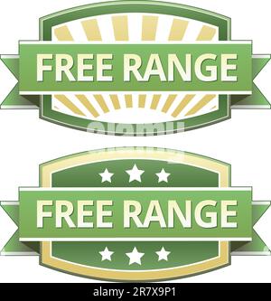 Free range food label, badge or seal with green and yellow color in vector Stock Vector