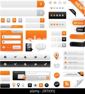 Large set of icons, buttons and menus for websites Stock Vector