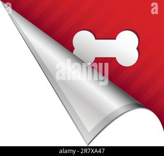 Dog bone icon on vector peeled corner tab suitable for use in print, on websites, or in advertising materials. Stock Vector