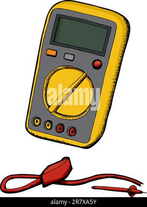 Generic multimeter with cord and probe isolated over white Stock Vector
