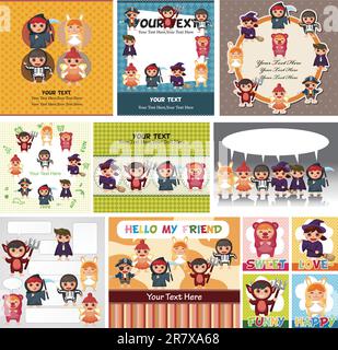 Cute bear in pirate costume with parrot on ship, pirate elements ...