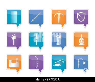 medieval arms and objects icons - vector icon set Stock Vector