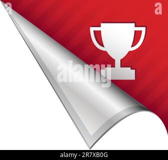 Trophy or award icon on vector peeled corner tab suitable for use in print, on websites, or in advertising materials. Stock Vector