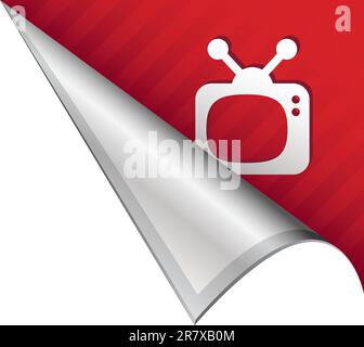 Retro TV or television icon on vector peeled corner tab suitable for use in print, on websites, or in advertising materials. Stock Vector