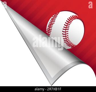 Baseball sports icon on vector peeled corner tab suitable for use in print, on websites, or in advertising materials. Stock Vector