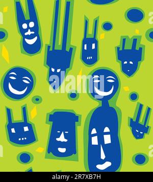 Seamless pattern of African masks in a fusion of modern and ancient Dogon styles Stock Vector