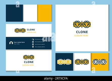 Clone logo design with editable slogan. Branding book and business card template. Stock Vector