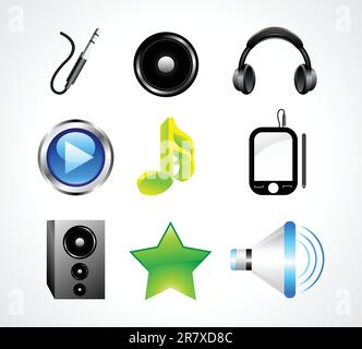 abstract glossy music icon set vector Stock Vector