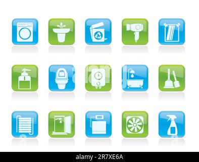 Bathroom and toilet objects and icons - vector icon set Stock Vector