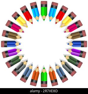Colorful wooden pencil illustrations, sorted in circle and ready to use. Stock Vector