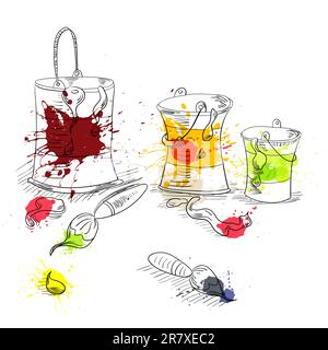 Paint brushes with paint cans Stock Vector