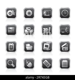 Computer, mobile phone and Internet Vector Icon Set Stock Vector