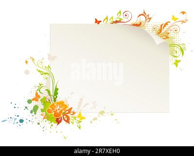 empty sheet of paper with floral ornament and butterflies Stock Vector