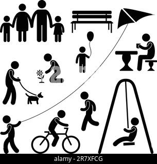 A set of people icon showing the situation of garden or playground. Stock Vector