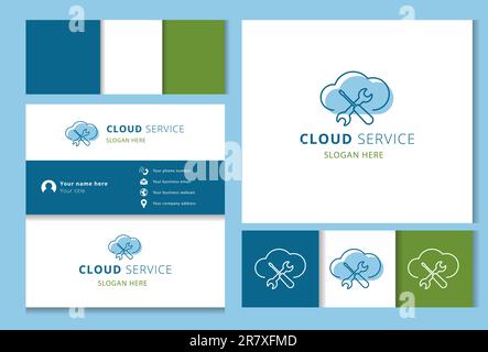 Cloud service logo design with editable slogan. Branding book and business card template. Stock Vector