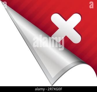X or Close icon on vector peeled corner tab suitable for use in print, on websites, or in advertising materials. Stock Vector