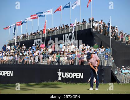 Los Angeles, United States. 17th June, 2023. Rickie Fowler putts on the ninth green during the third round of the 2023 U.S. Open Golf Championship at the Los Angeles Country Club in Los Angeles on Saturday, June 17, 2023. Photo by Alex Gallardo/UPI Credit: UPI/Alamy Live News Stock Photo