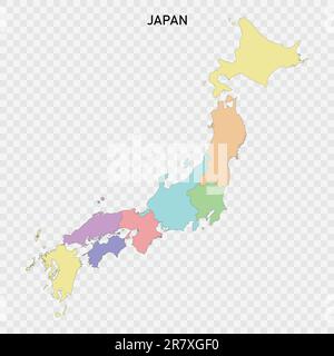Isolated colored map of Japan with borders of the regions Stock Vector