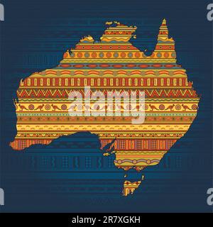 Contour of country  with ethnical Australian elements in national pattern Stock Vector