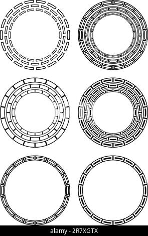 Six circular black and white design elements Stock Vector