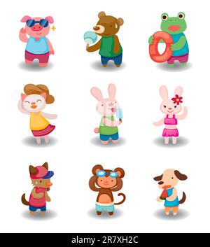 cartoon summer animal set Stock Vector