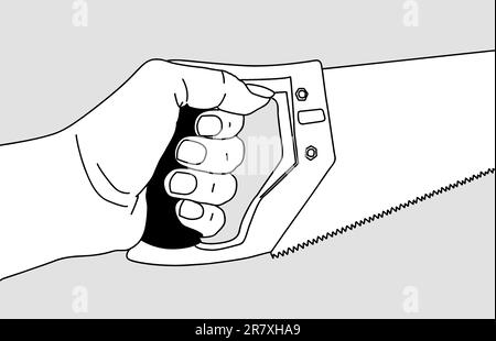 saw in hand on gray background, vector illustration Stock Vector