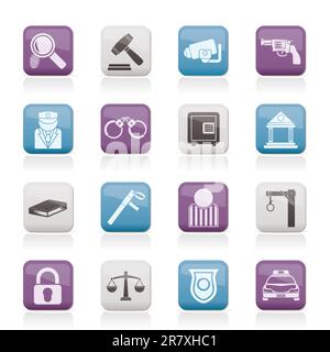 Law, Police and Crime icons - vector icon set Stock Vector