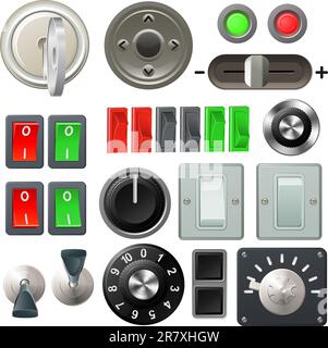 A set of knobs, switches and dials Stock Vector