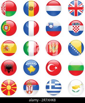 Glossy Europe flags buttons, part one Stock Vector