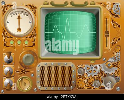 Industrial Victorian style grunge Steampunk media player illustration Stock Vector