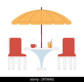 Modern street cafe table and umbrella semi flat colour vector object Stock Vector