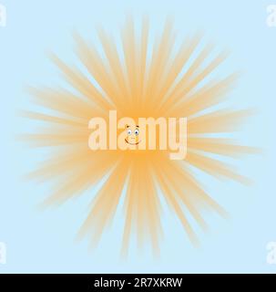 Smiling sun on a blue background - vector Stock Vector