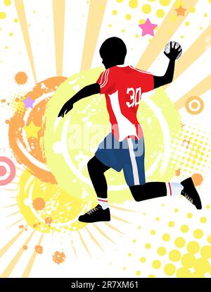 Handball player on grunge poster background, vector illustration Stock Vector