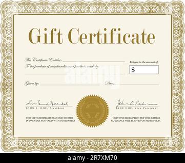 Vector Ornate Gift Certificate. Easy to edit. Great for ornate certificates, diplomas, and awards. Stock Vector