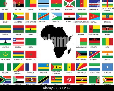Collection of African flags with continent - vector Stock Vector