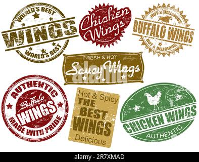 Set of grunge rubber stamps with the word wings written inside, vector illustration Stock Vector